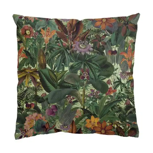 Schnäppchen Dschungel Blätter und Blüten in Orange und Grün Dekokissen • Canvas • klassische Webstruktur • handgefertigt in Deutschland
