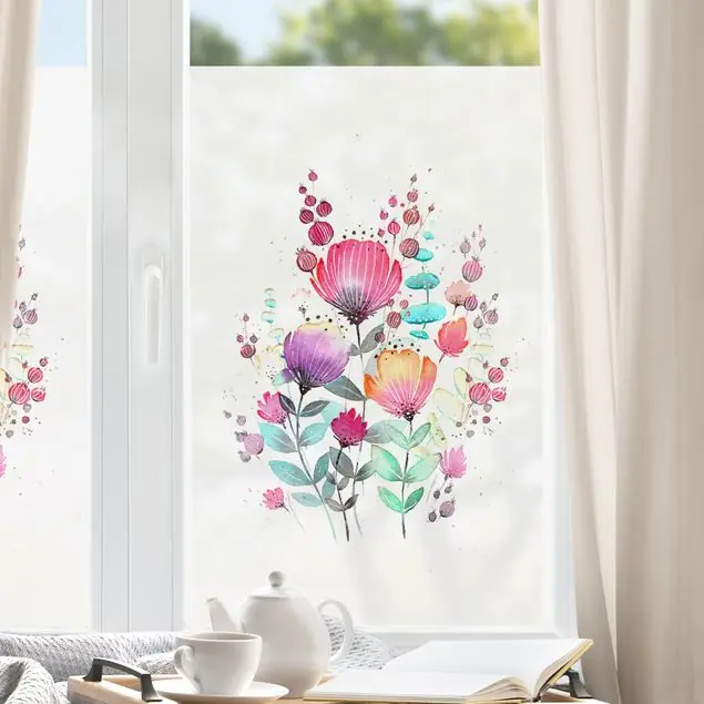 Letzte Chance Esther Meinl - Aquarell Regenbogen Blumen Fensterfolie