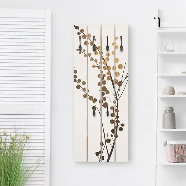 Schnäppchen Grafische Pflanzenwelt - Beeren Gold Wandgarderobe