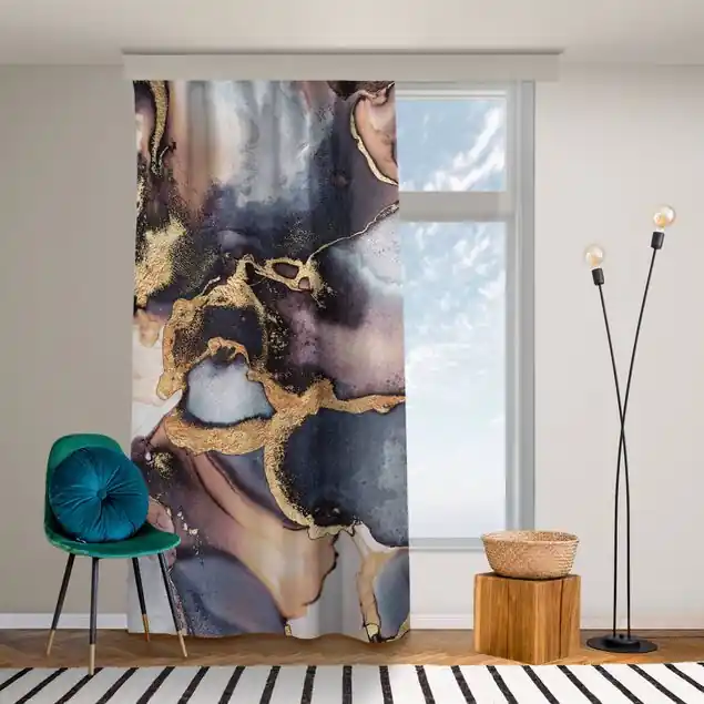 Marmor Aquarell mit Gold Vorhang – Lichtdämpfender Samt Neue Kollektion