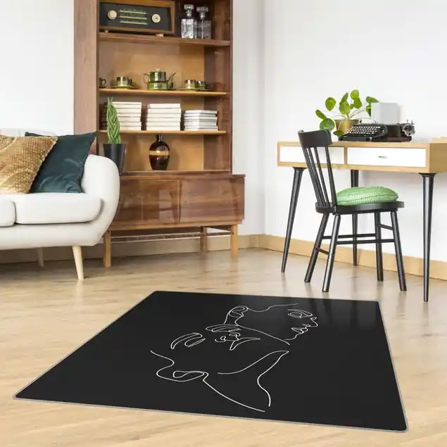 Line Art Frauen Gesichter Schwarz Teppich Beliebt