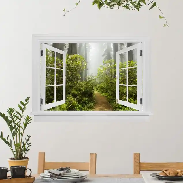 Offenes Fenster Nebliger Waldpfad                               Wandtattoo Online Kaufen