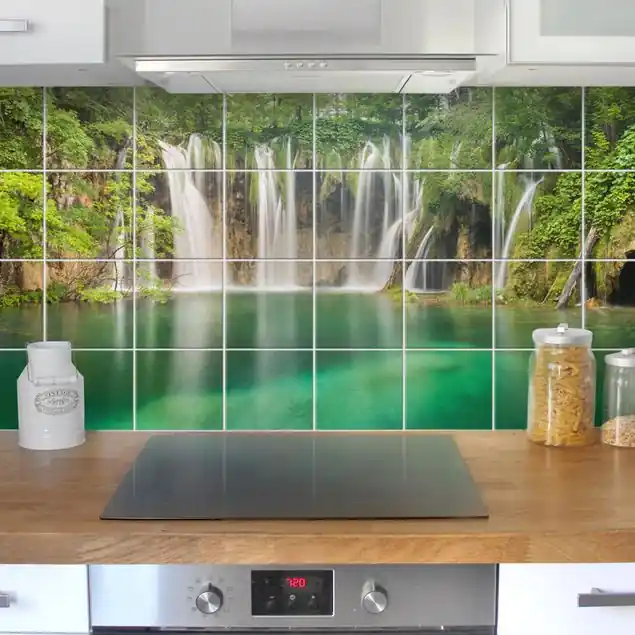 Kostenloser Versand Wasserfall Plitvicer Seen                               Fliesenbild - Querformat