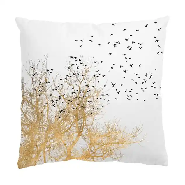 Ausverkauf Vogelschwarm vor goldenem Baum Dekokissen • Canvas • klassische Webstruktur • handgefertigt in Deutschland