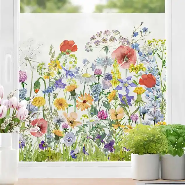 Sonderaktion Aquarellierte Blumenwiese Fensterfolie