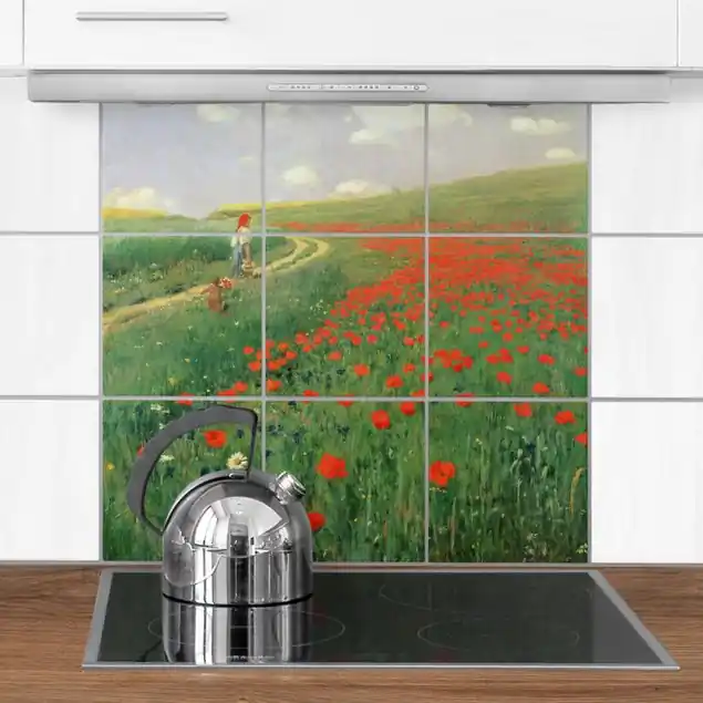 Pál Szinyei-Merse - Sommerlandschaft mit blühendem Mohn Fliesenbild - Quadrat Must-Have