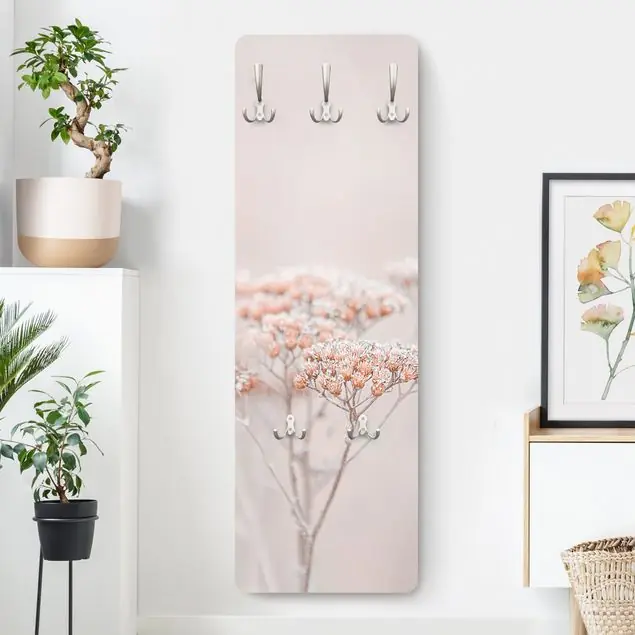 Schneller Versand Zartrosane Wildblumen Designpaneel Wandgarderobe • inkl. großes Haken-Set • hergestellt in Deutschland • platzsparend • besonderer Eyecatcher
