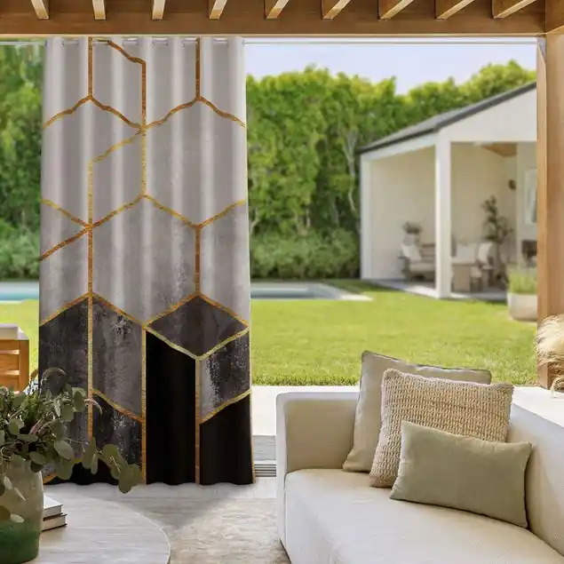 Solange Der Vorrat Reicht Goldene Sechsecke Schwarz Weiß Outdoorvorhang