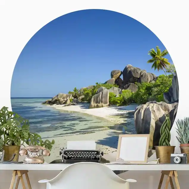 Garantierte Lieferung Traumstrand Seychellen Runde Fototapete