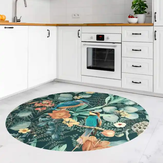 Markenprodukt Blumenparadies Eisvogel und Kolibri Premium Vinylteppich 2,2 mm • hergestellt in Deutschland • glatt • abwaschbar • ideal für Haushalte mit Tieren