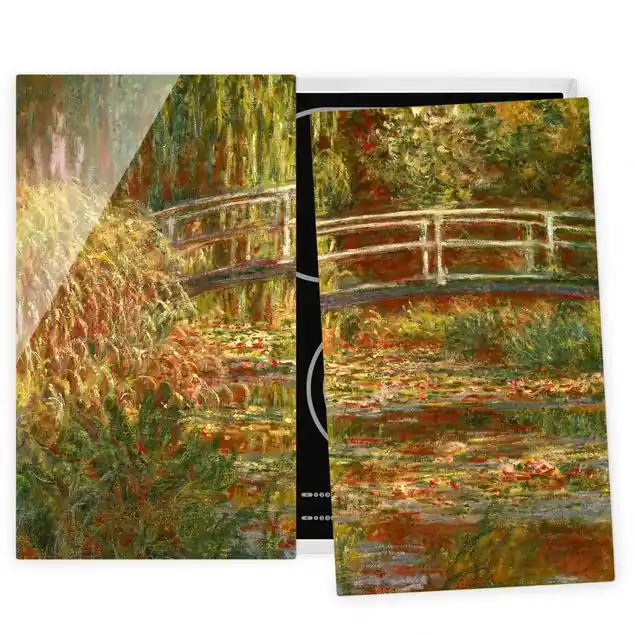 Claude Monet - Seerosenteich und japanische Brücke (Harmonie in rosa) 2-teilige Herdabdeckplatte Glas Top-Angebot