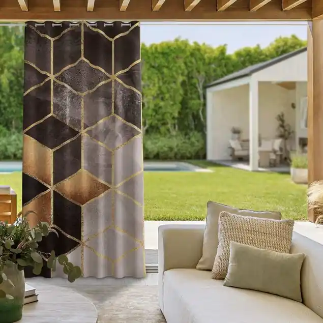 Schwarz Weiß goldene Geometrie Outdoorvorhang Kostenloser Versand
