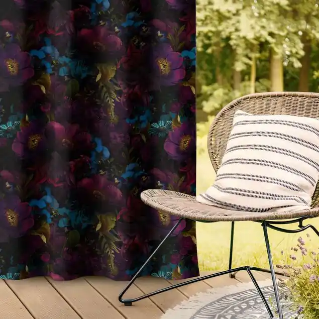Lila Blüten mit Blauen Blumen Outdoorvorhang Kracherpreis