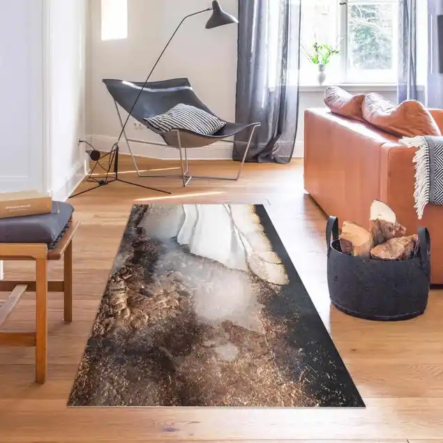 Goldener Marmor gemalt Premium Vinylteppich 2,2 mm • hergestellt in Deutschland • glatt • abwaschbar • ideal für Haushalte mit Tieren Angebot