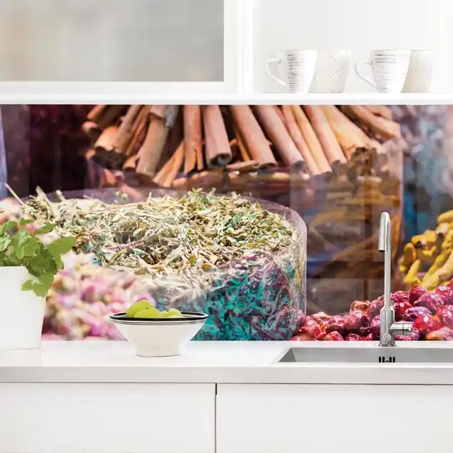 Schnäppchen Farbenfrohe Gewürze Küchenrückwand • selbstklebend • Spritzschutz • wasserfest • glänzend • 0,35 mm • hergestellt in Deutschland