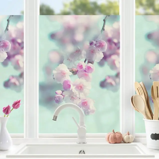 Farbenfrohe Kirschblüten Fensterfolie Solange Der Vorrat Reicht
