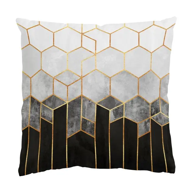 Garantierte Lieferung Goldene Sechsecke Schwarz Weiß Dekokissen • Canvas • klassische Webstruktur • handgefertigt in Deutschland