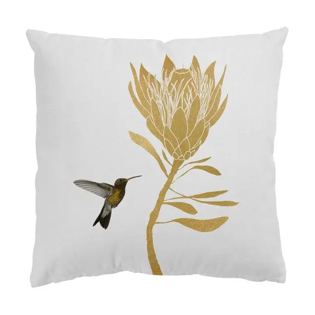 Ausverkauf Kolibri und tropische goldene Blüte Dekokissen • Canvas • klassische Webstruktur • handgefertigt in Deutschland