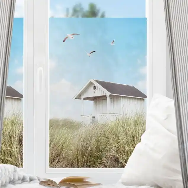 Knallerangebot Holzhütte am Strand Fensterfolie