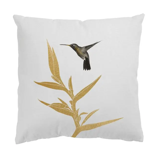 Kolibri und tropische goldene Blüte II Dekokissen • Canvas • klassische Webstruktur • handgefertigt in Deutschland Kostenloser Versand