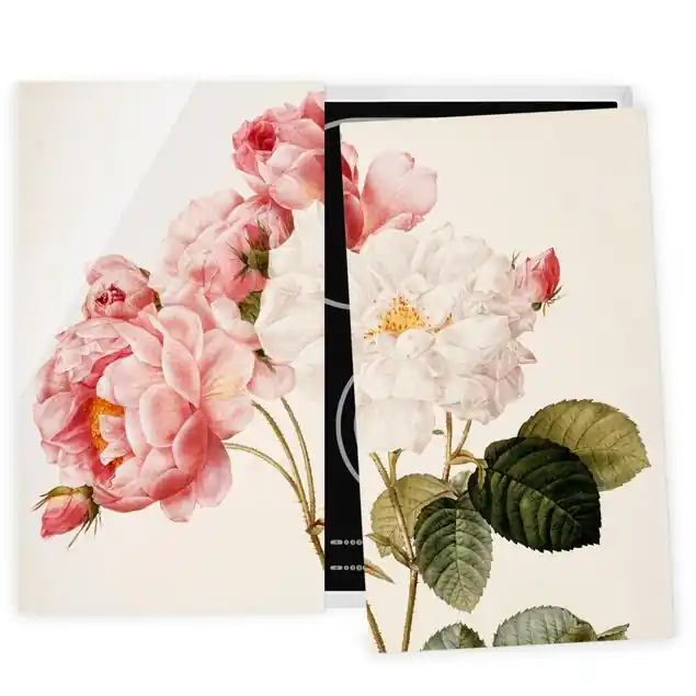 Bestseller Pierre Joseph Redouté - Damaszener-Rose 2-teilige Herdabdeckplatte Glas