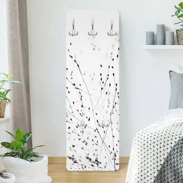 Zarte Gräser im Schatten Designpaneel Wandgarderobe • inkl. großes Haken-Set • hergestellt in Deutschland • platzsparend • besonderer Eyecatcher Bestpreis