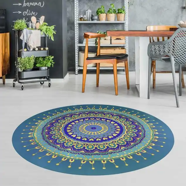 Mandala Blau Gold Premium Vinylteppich 2,2 mm • hergestellt in Deutschland • glatt • abwaschbar • ideal für Haushalte mit Tieren Highlight