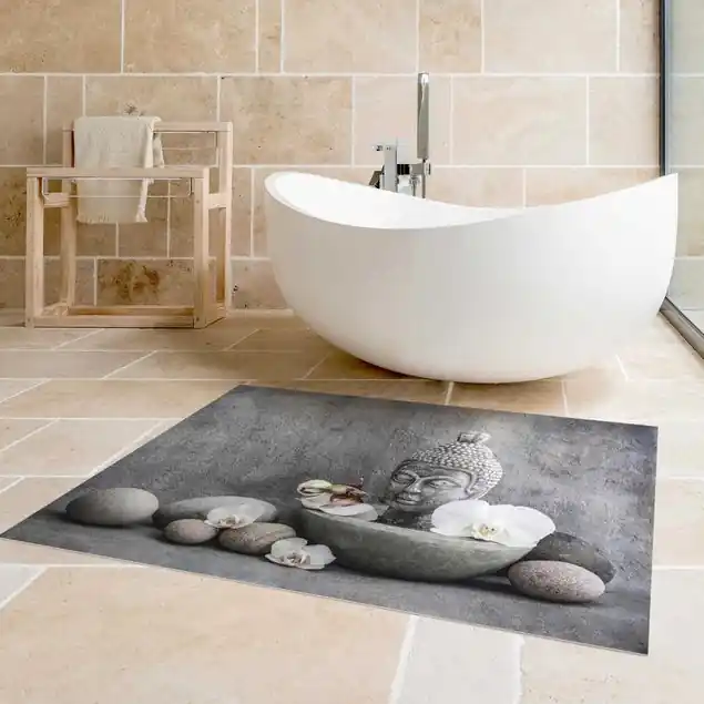 Zen Buddha, Orchideen und Steine Premium Vinylteppich 2,2 mm • hergestellt in Deutschland • glatt • abwaschbar • ideal für Haushalte mit Tieren Rabatt