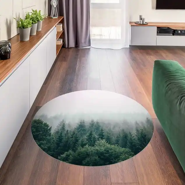 Begrenztes Angebot Wald im Nebel Dämmerung Premium Vinylteppich 2,2 mm • hergestellt in Deutschland • glatt • abwaschbar • ideal für Haushalte mit Tieren