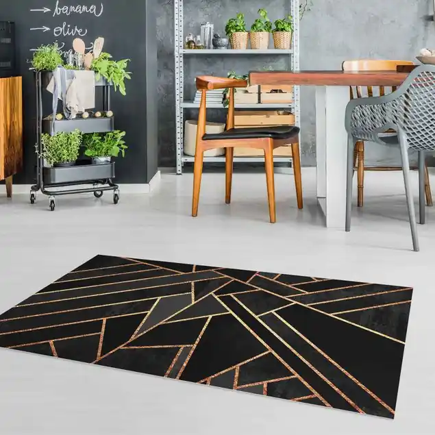 Schwarze Dreiecke Gold Premium Vinylteppich 2,2 mm • hergestellt in Deutschland • glatt • abwaschbar • ideal für Haushalte mit Tieren Bestpreis