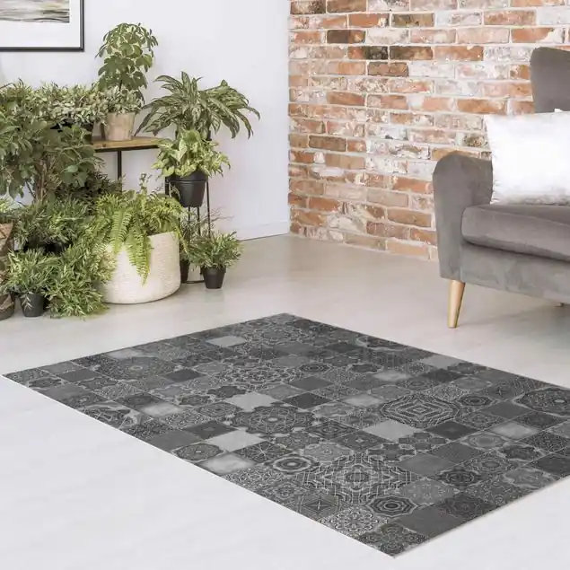 Art Deco Fliesen Grauer Marmor mit Goldschimmer Premium Vinylteppich 2,2 mm • hergestellt in Deutschland • glatt • abwaschbar • ideal für Haushalte mit Tieren Sofort Bestellen