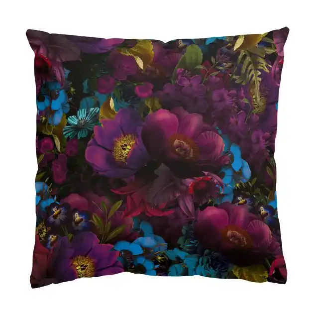 Lila Blüten mit Blauen Blumen Dekokissen • Canvas • klassische Webstruktur • handgefertigt in Deutschland Versand Am Gleichen Tag