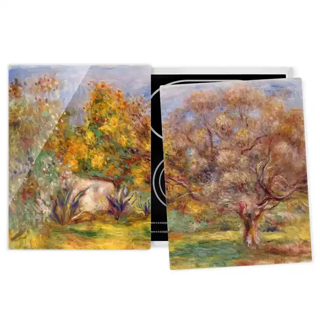 Auguste Renoir - Garten mit Olivenbäumen 2-teilige Herdabdeckplatte Glas Kostenfreie Lieferung
