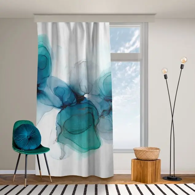 Wilde Blüten in Blau und Gold Vorhang – Lichtdämpfender Samt Markenprodukt