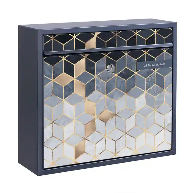Must-Have Blau Weiß goldene Geometrie Briefkasten mit eigenem Text