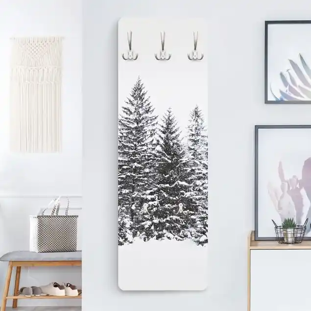 Dunkle Winterlandschaft Designpaneel Wandgarderobe • inkl. großes Haken-Set • hergestellt in Deutschland • platzsparend • besonderer Eyecatcher Neuheit