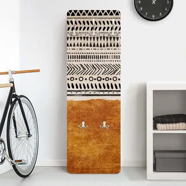 Markenprodukt Boho Muster Designpaneel Wandgarderobe • inkl. großes Haken-Set • hergestellt in Deutschland • platzsparend • besonderer Eyecatcher