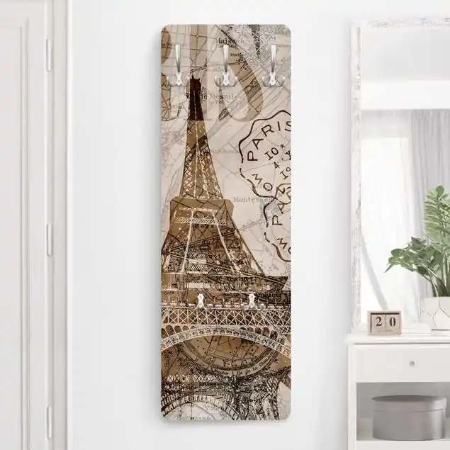 Preisknaller Shabby Chic Collage - Paris Designpaneel Wandgarderobe • inkl. großes Haken-Set • hergestellt in Deutschland • platzsparend • besonderer Eyecatcher