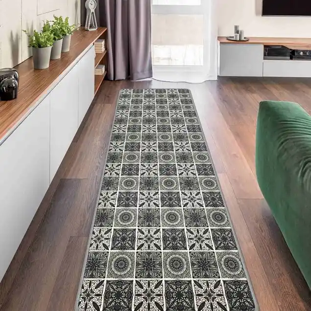Neu Orientalischer Mandala Mustermix in Schwarz mit Glitzeroptik Teppich