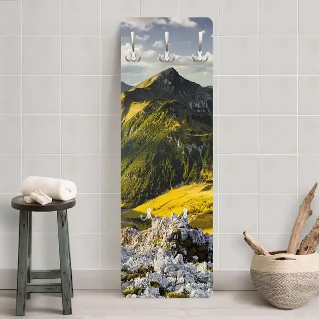 Schneller Versand Berge und Tal der Lechtaler Alpen in Tirol Designpaneel Wandgarderobe • inkl. großes Haken-Set • hergestellt in Deutschland • platzsparend • besonderer Eyecatcher