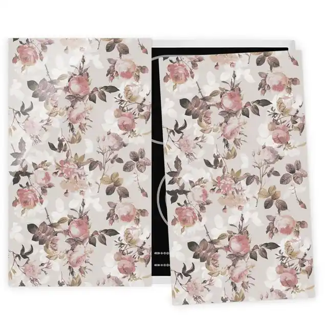 Meistverkauft Vintage Blumen-Muster mit Rosen 2-teilige Herdabdeckplatte Glas