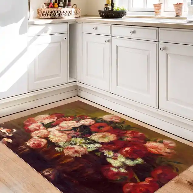 Auguste Renoir - Stillleben mit Pfingstrosen Premium Vinylteppich 2,2 mm • hergestellt in Deutschland • glatt • abwaschbar • ideal für Haushalte mit Tieren Geprüft