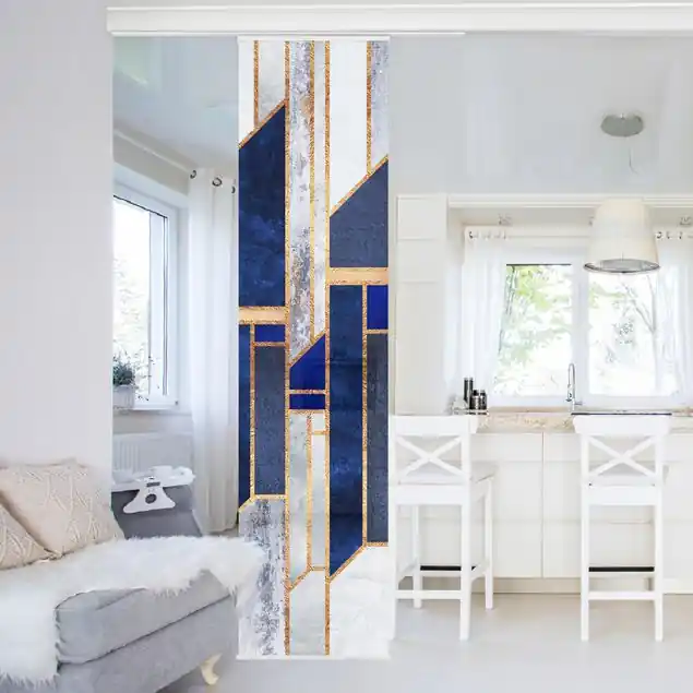 Geometrische Formen mit Gold Schiebegardine Neue Kollektion