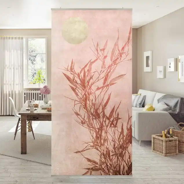 Goldene Sonne mit Rosa Bambus Raumteiler Knallerangebot