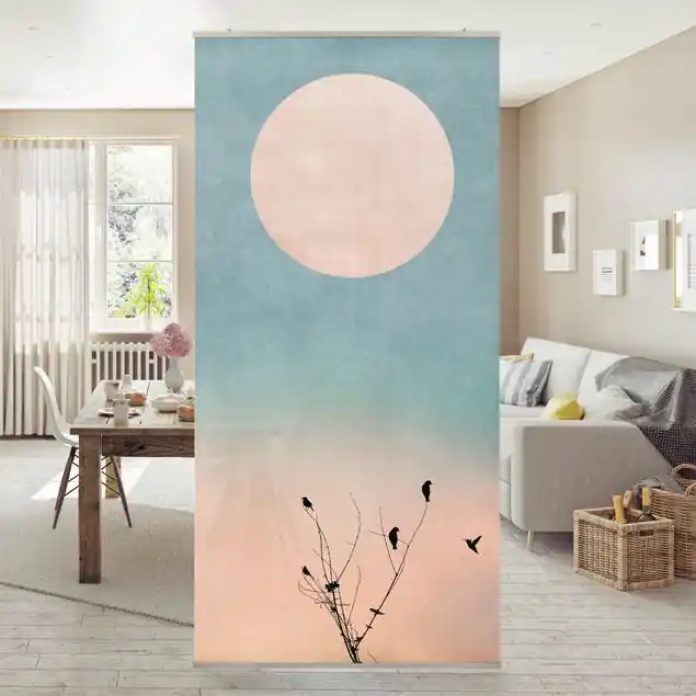 Vögel vor rosa Sonne II Raumteiler Super-Preis