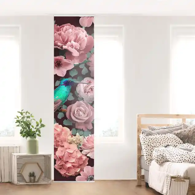 Blumenparadies Kolibri mit Rosen Schiebegardine Top-Angebot