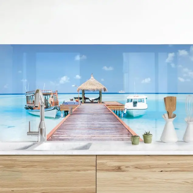 Super-Preis Steg am Meer Küchenrückwand • selbstklebend • Spritzschutz • wasserfest • glänzend • 0,35 mm • hergestellt in Deutschland