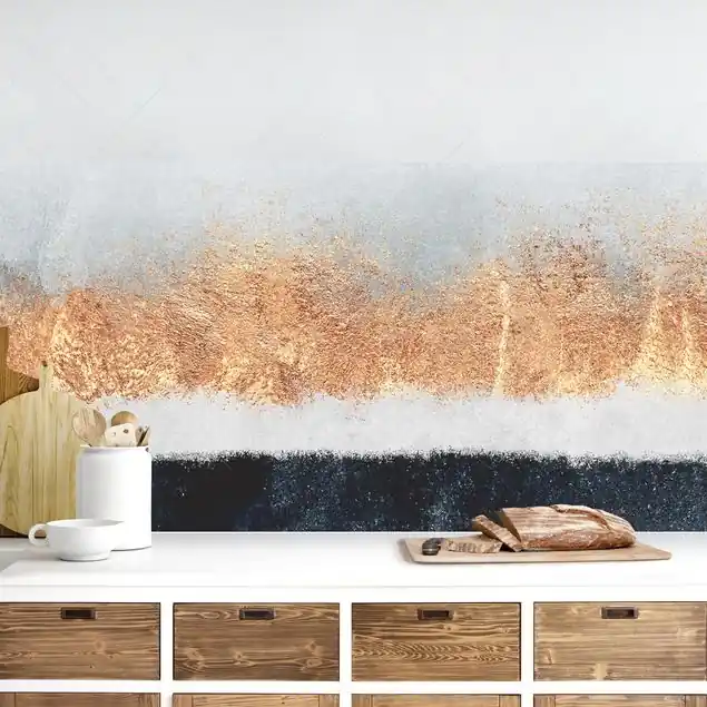 Aktuell Goldener Horizont Aquarell Küchenrückwand • selbstklebend • Spritzschutz • wasserfest • glänzend • 0,35 mm • hergestellt in Deutschland