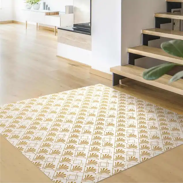 Bestpreis Glitzeroptik mit Art Deco Muster in Gold Premium Vinylteppich 2,2 mm • hergestellt in Deutschland • glatt • abwaschbar • ideal für Haushalte mit Tieren
