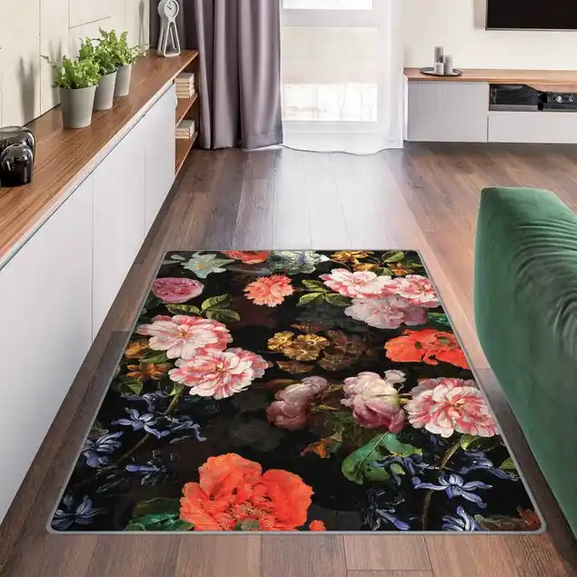 Garantierte Lieferung Dunkles Blumenbouquet Teppich